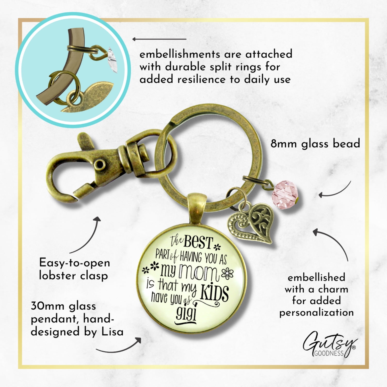 Gigi Keychain Gutsy Goodness Bronze Metal Best Part Mom Kids Have Grandma Adult Female Jewelry Gift from Daughter