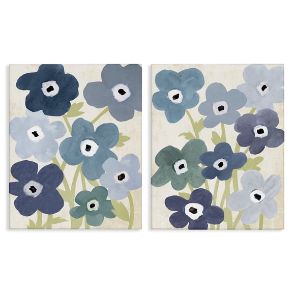 Stupell Industries Mod Blue Blooms Arrangements Floral Painting Wrapped Canvas Canvas Art Print Wall Art, 16 x 20, Set of 2