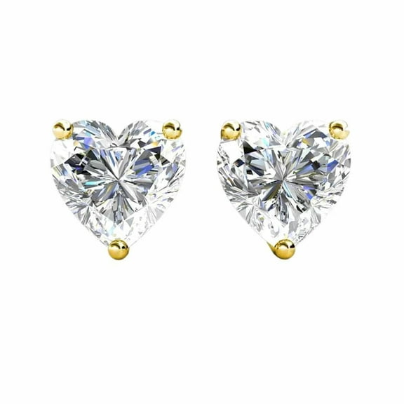 14k Yellow Gold Heart Created Diamond Stud Earrings 4MM Gift for Women Plated by Paris Jewelry