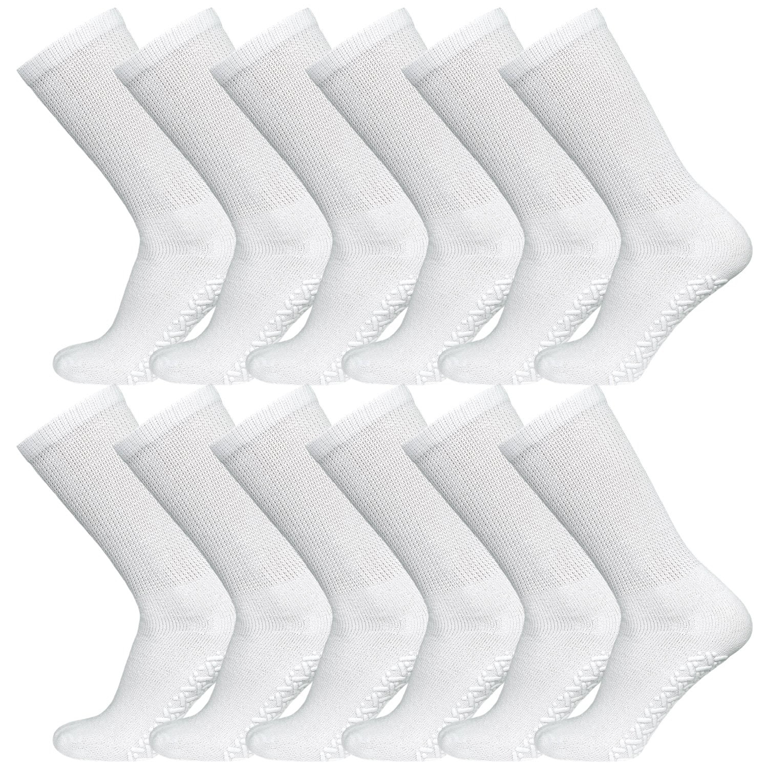 12 Pairs of Non-Skid Diabetic Cotton Crew Socks with Non Binding Top ...