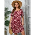 thumbnail image 2 of SHOWMALL Women's Plus Summer Dresses Short Sleeves Floral Casual Midi Dress with Pockets 2X Red Vintage Floral, 2 of 6