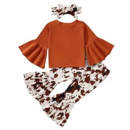 

BULLPIANO Newborn Baby Girl Clothes Ruffle Sleeve Shirt Floral Pant Headband Set 3PC Outfits for Girl