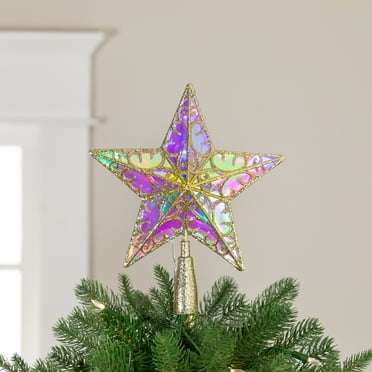 Northlight LED Lighted Iridescent Glittered Star Christmas Tree Topper - 11" - Gold - Multicolor