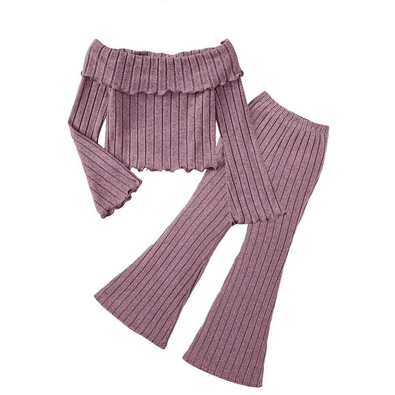 Outfit for Girls 12-14 Girls One Shoulder Fashion Long Sleeved Top Micro Casual Pants Solid Color Suit Light , 140