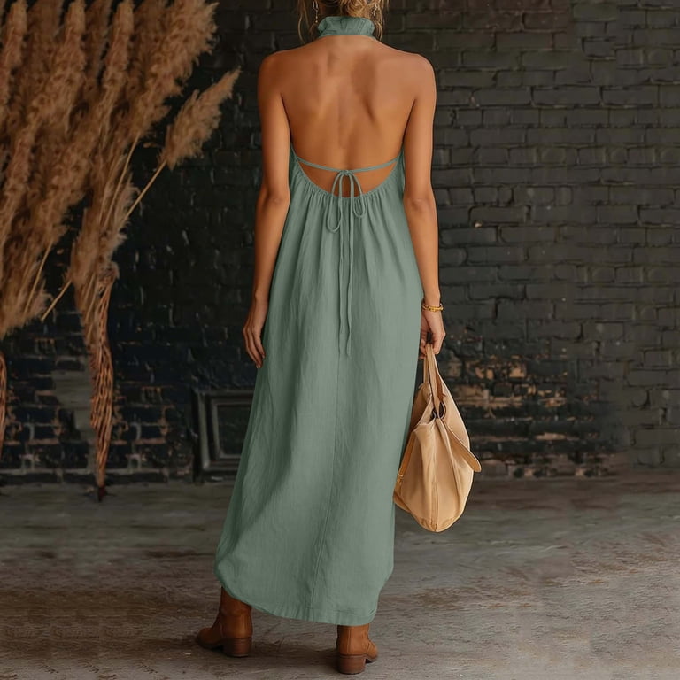 backless dress plus size Plus Size Summer Vacation Contrast Trim Halter Backless Dress, Summer  Dresses, Spring Clothing