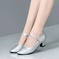 thumbnail image 2 of Silver Ladies With Metal Buckle Latin Dance Shoes Adult Practice Mid Heel Ballet Style Exercise Shoes Silver, 2 of 9