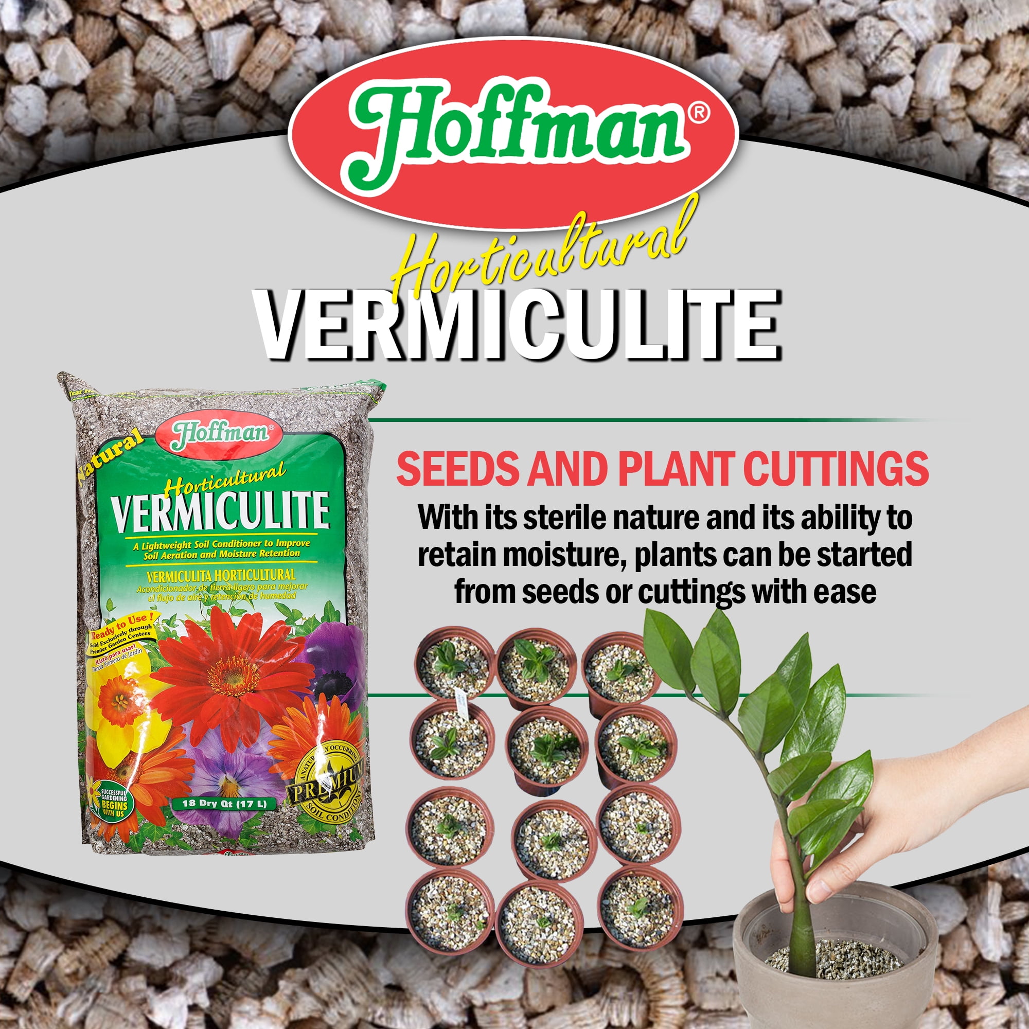 Hoffman Horticultural Vermiculite Lightweight Garden Soil Conditioner for Aeration and Moisture Retention, 18qt