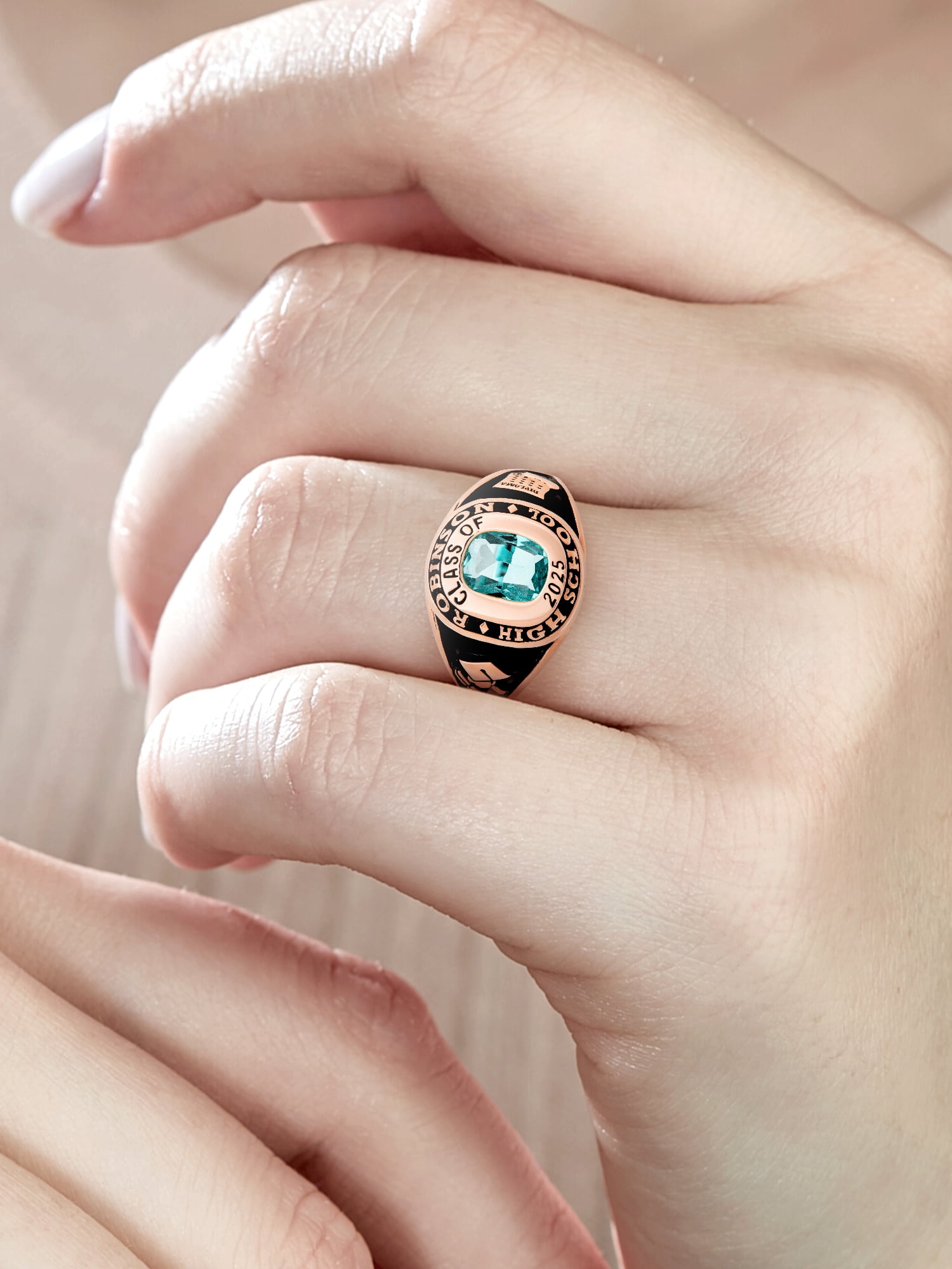 Order Now for 2025 Graduation, Freestyle Women's Cushion Birthstone Class Ring, Personalized, High School or College