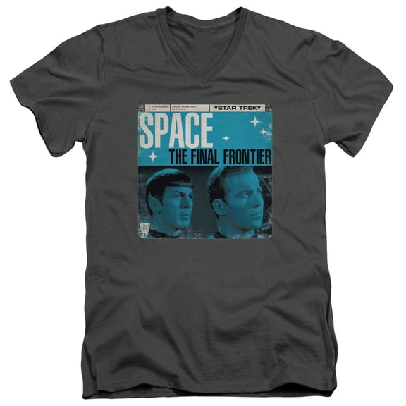 Star Trek Final Frontier Cover Adult V-Neck 30/1 T-Shirt Charcoal
