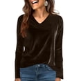 thumbnail image 7 of HLKJKLS Long Sleeve Shirts For Women Velour V Neck Long Sleeve Casual Pullover Soft Warm Velvet Top Fall Polyester Fabric Brown M-4Xl, 7 of 7