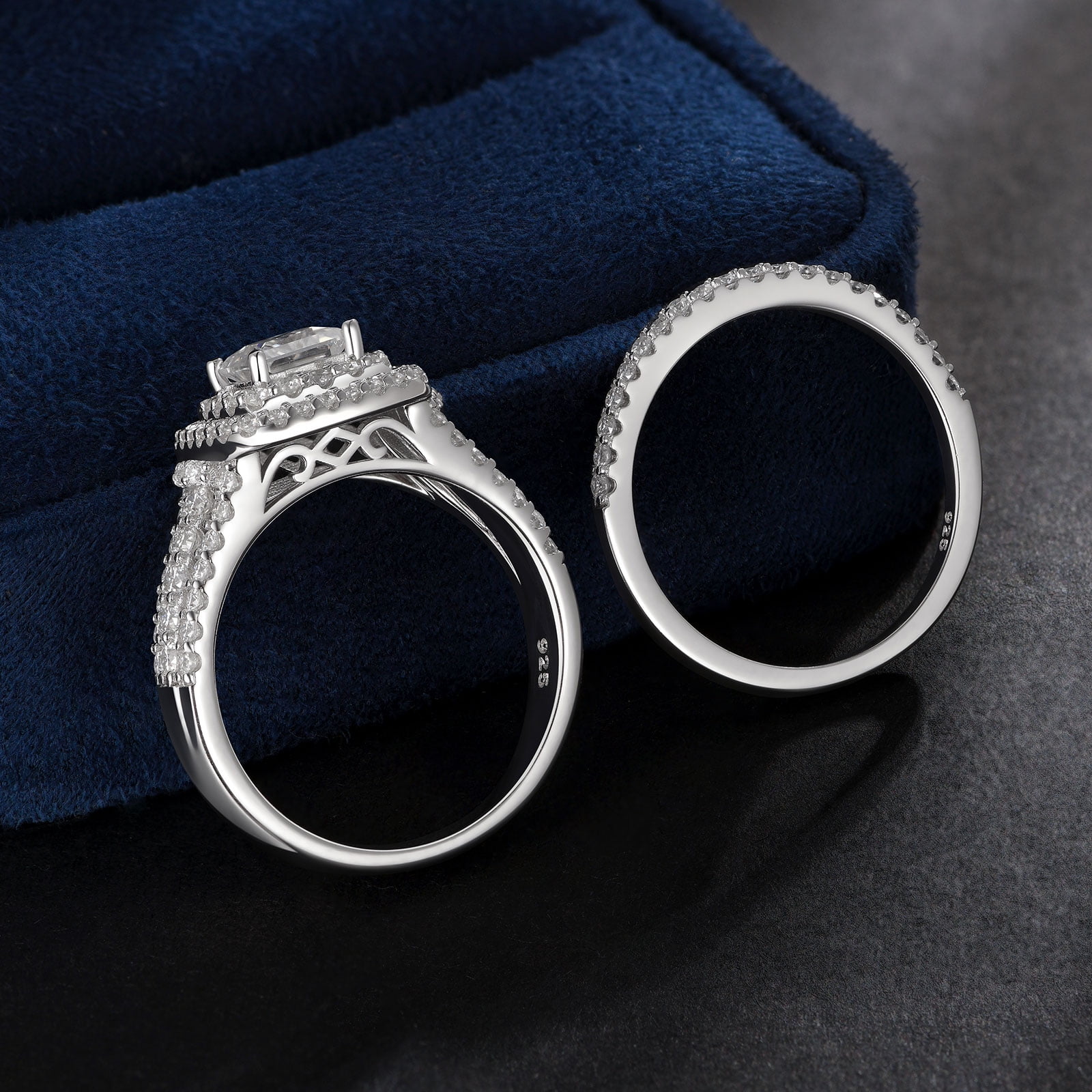 Newshe Jewellery Moissanite Rings For Women Wedding Ring Set 925 Sterling Silver 1.9ct Princess White Size 9