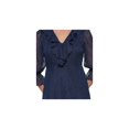thumbnail image 3 of DKNY Womens Navy Zippered Ruffled Lined Balloon Sleeve V Neck Midi Wear To Work Sheath Dress 8, 3 of 4