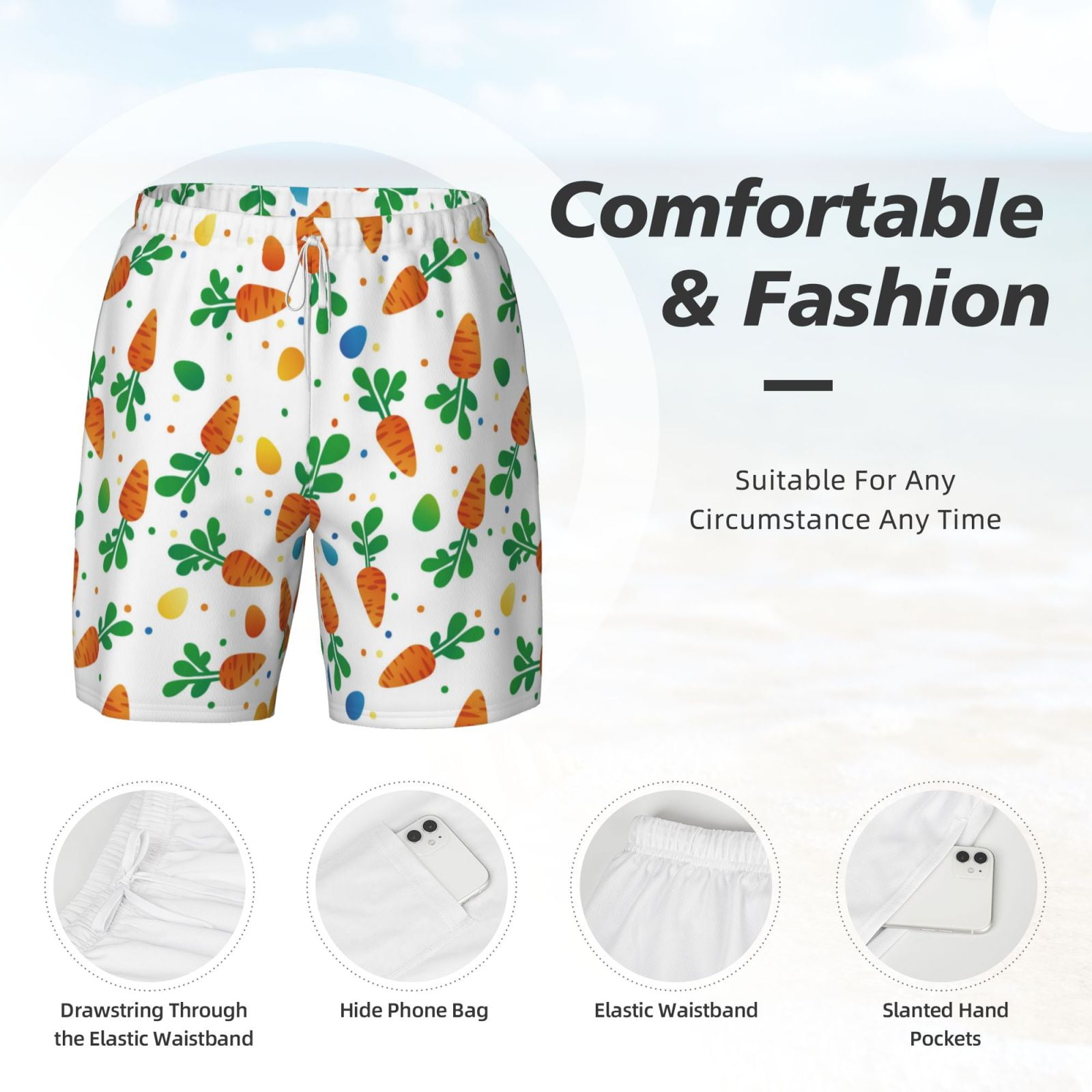 Xecao Cute Carrot for Men's Swimming Trunks Swim Trunks Quick Dry Swim Shorts with Mesh Lining Funny Swimwear Bathing Suits
