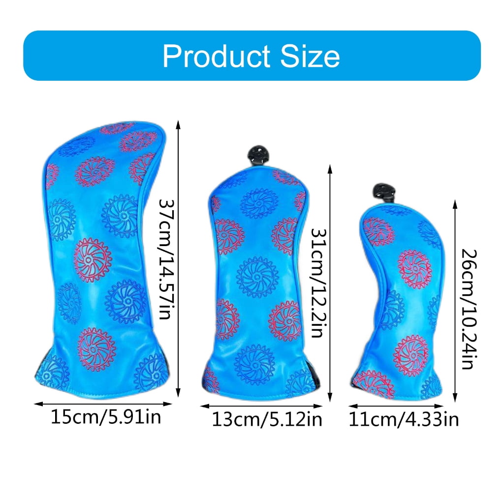 AOOOWER 3Pcs Gear Pattern Driver Headcover PU Golfs Club Head Cover for Drivers and Wood