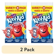 (2 pack) Kool-Aid Variety Pack, Tropical Punch, Cherry, Blue Raspberry Lemonade & Naturally Flavored Lemonade Drink Mix, 4 pack, Powders