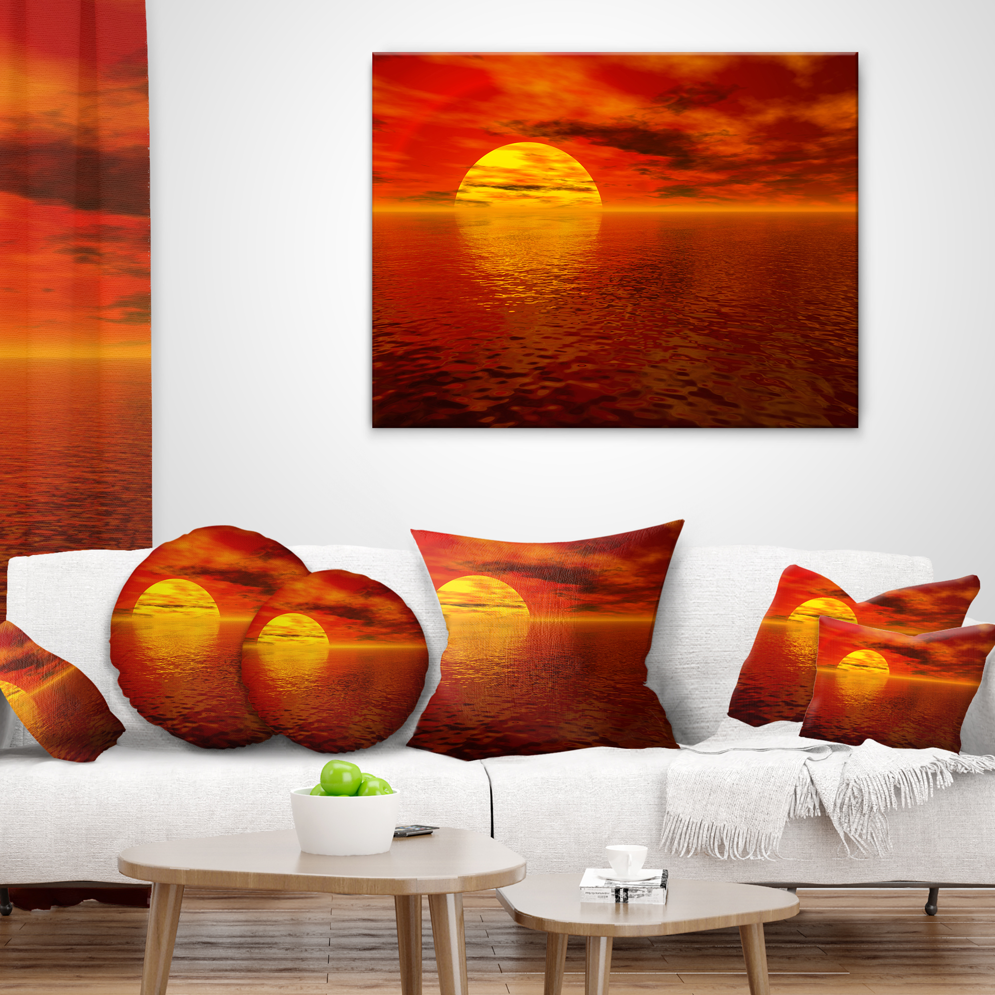 Designart Sun Falling to Yellow Ocean - Seashore Throw Pillow - 12x20