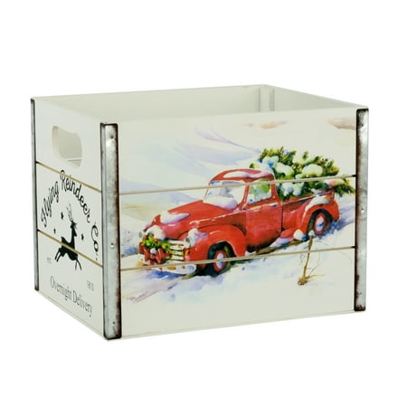 Holiday Time Christmas Wooden Crate, Red Truck