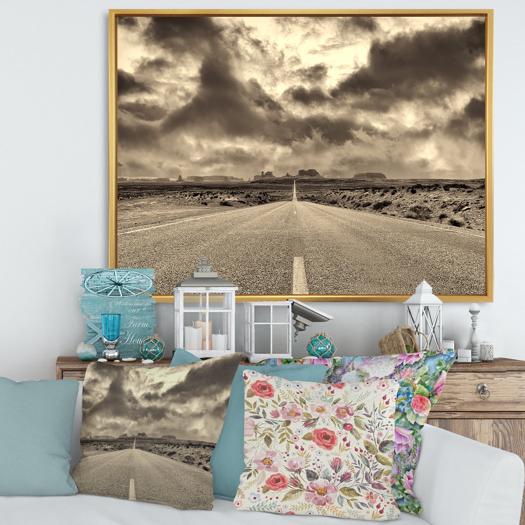 Designart 'The Straight Road To Monument Valley' Traditional Framed Canvas Wall Art Print
