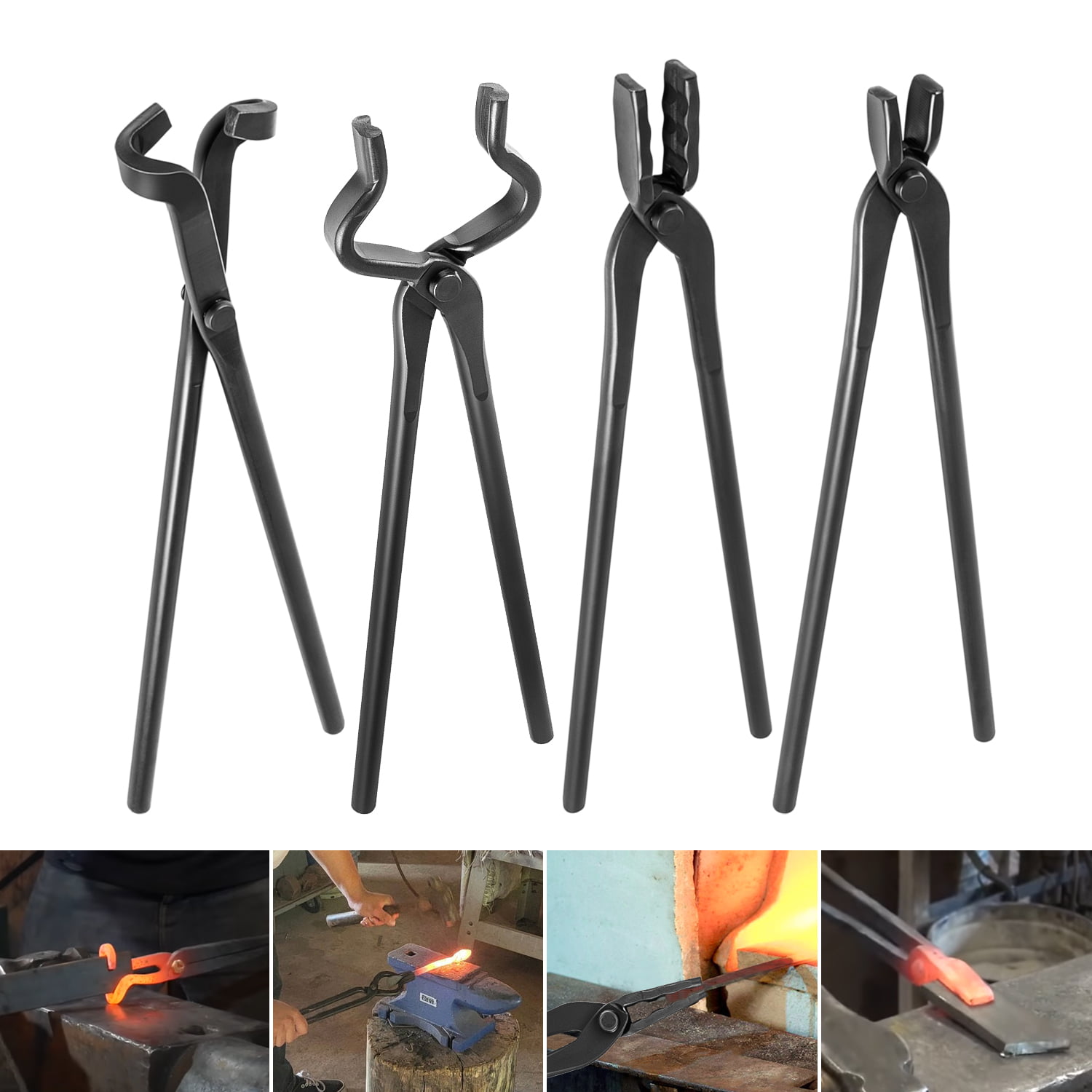 Beginner Blacksmith Tongs Bladesmith Forge Tong Tools Set Anvil Vise 6 Piece 