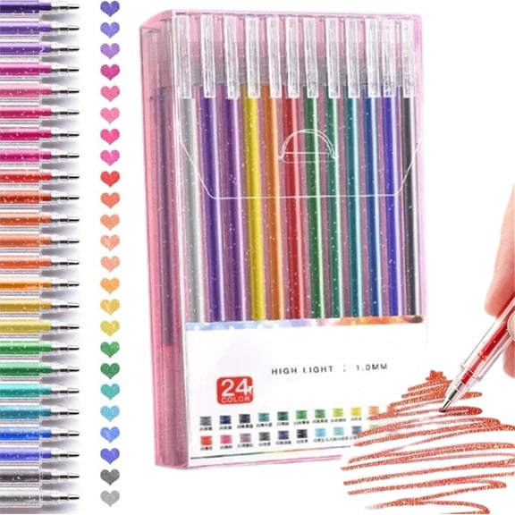 Glitter Gel Pen Set - High-Saturation Sparkling Pens, Shiny Color Glitter Gel Pens - No-Bleed Dense Ink for Black Paper, Smooth Coloring Gel Pen for Adult Coloring, Journaling & DIY (24 color)-dh