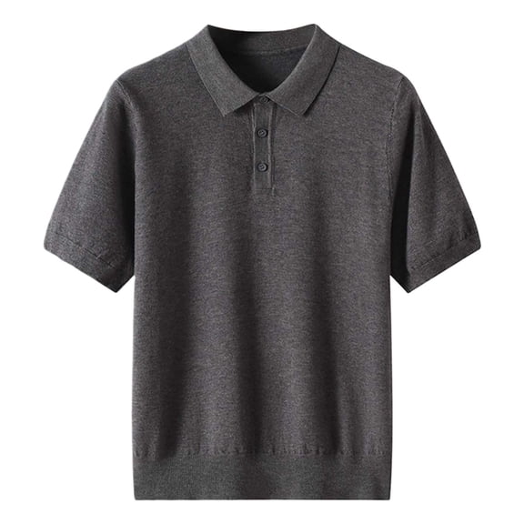 Krdevn Men's Summer Casual T Shirt Half Sleeved Loose Lapel Knit Shirt Solid Color Tops,M