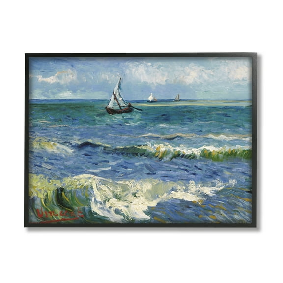 Stupell Industries The Sea at Les Saintes-Maries-de-la-Mer Vincent van Gogh Painting Painting Black Framed Art Print Wall Art, Design by one1000paintings