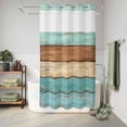 thumbnail image 6 of No Hook Shower Curtain, Farmhouse Aqua Brown Shower Curtains for Bathroom with See Through Top Window, Vintage Wooden Striped Waterproof & Washable Bath Curtain Small Stall 36"x78", 6 of 9