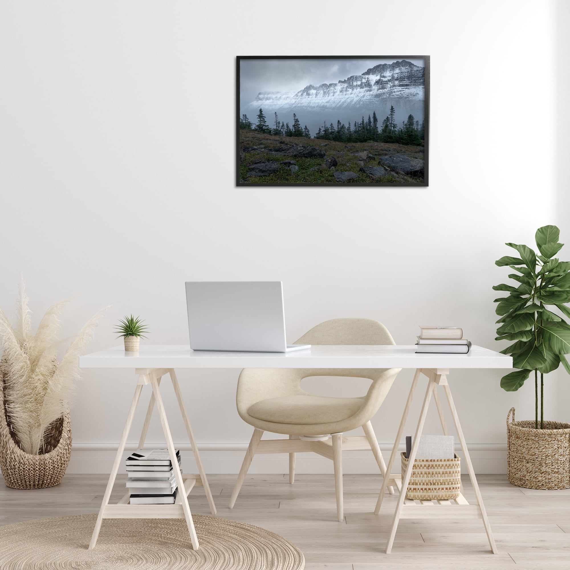 Stupell Industries First Snow Mountains Landscape Photography Black Framed Art Print Wall Art, 30 x 20