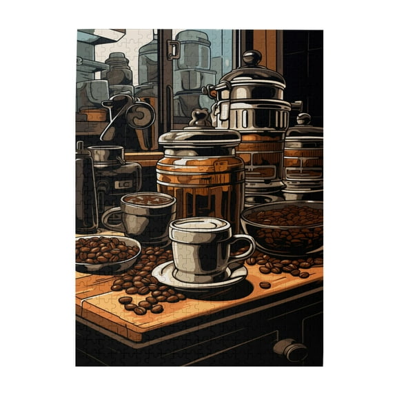 500 PCS A Corner Of The Coffee Shop 500 Piece Puzzle For Adults,Challenging Brain Exercise,Stress Relieving Pleasure,Modern Art Coffee Wooden Jigsaw Puzzles,Creative Activity Hobbies For Adults