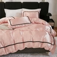 thumbnail image 4 of Pink Satin Comforter Set 7 Pieces Bed in a Bag Luxurious Satin Bedding Set with Comforter Pillowcases and Sheets Sets Mini Pompoms Design Super Soft Silky Bed Set for All Seasons, 4 of 12