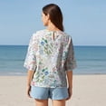 thumbnail image 2 of Women Casual Blouse Elbow Sleeve Round Neck Button-Back 95% Lyocell, 5% Linen Aloha Botanical Haven, 2 of 2