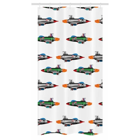 Airplane Stall Shower Curtain, Collection of Jet-Fighters Rocket Aviation Attack Fire Bombers Modern UK Model Print, Fabric Bathroom Set with Hooks, 36W X 72L Inches Long, Multi, by