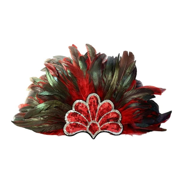 Tocado de plumas artificiales, decoración para el pelo, para disfraces, actuaciones en el escenario. Rojo