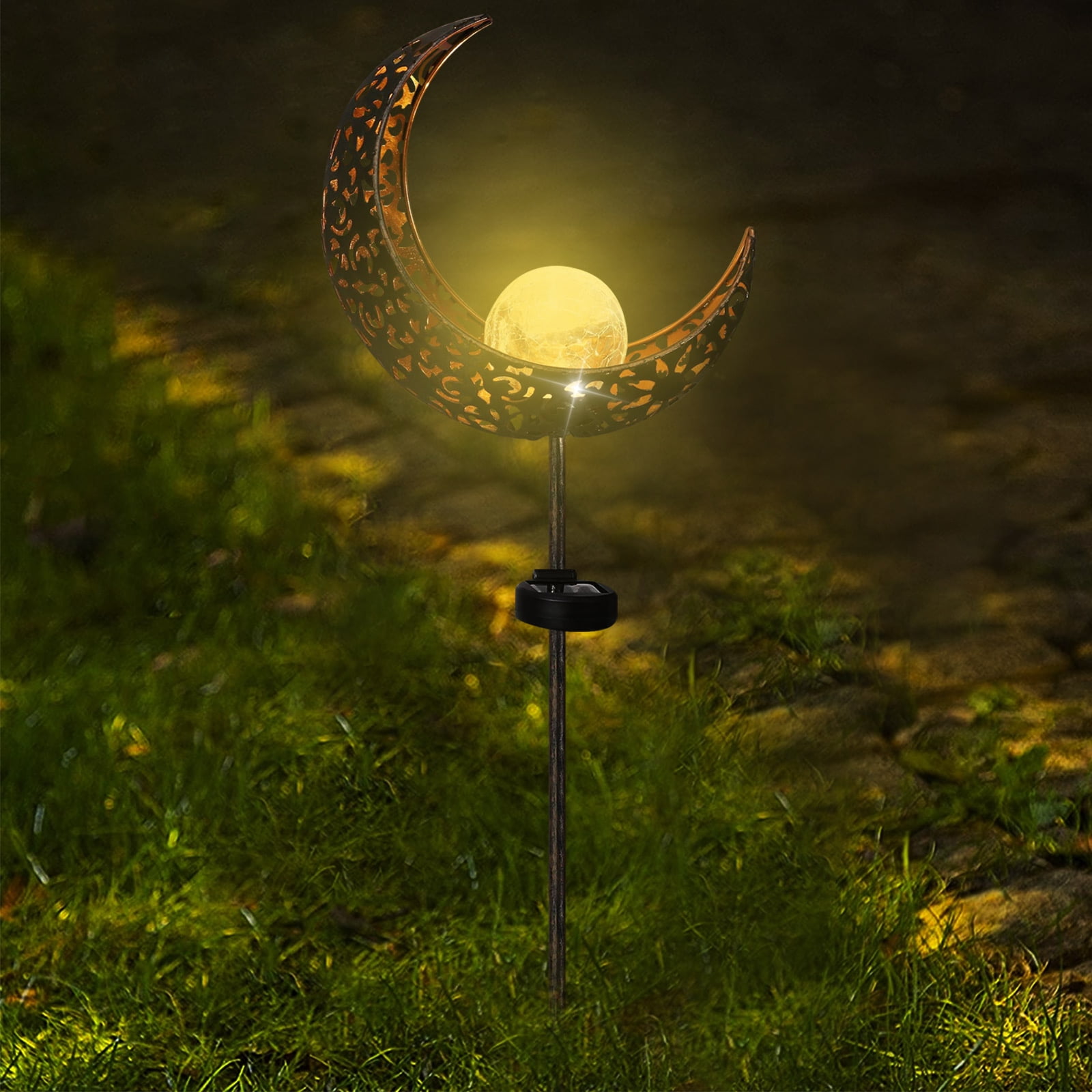 Waterproof Moon Decorative Metal Stakes Lights, Outdoor Garden Art