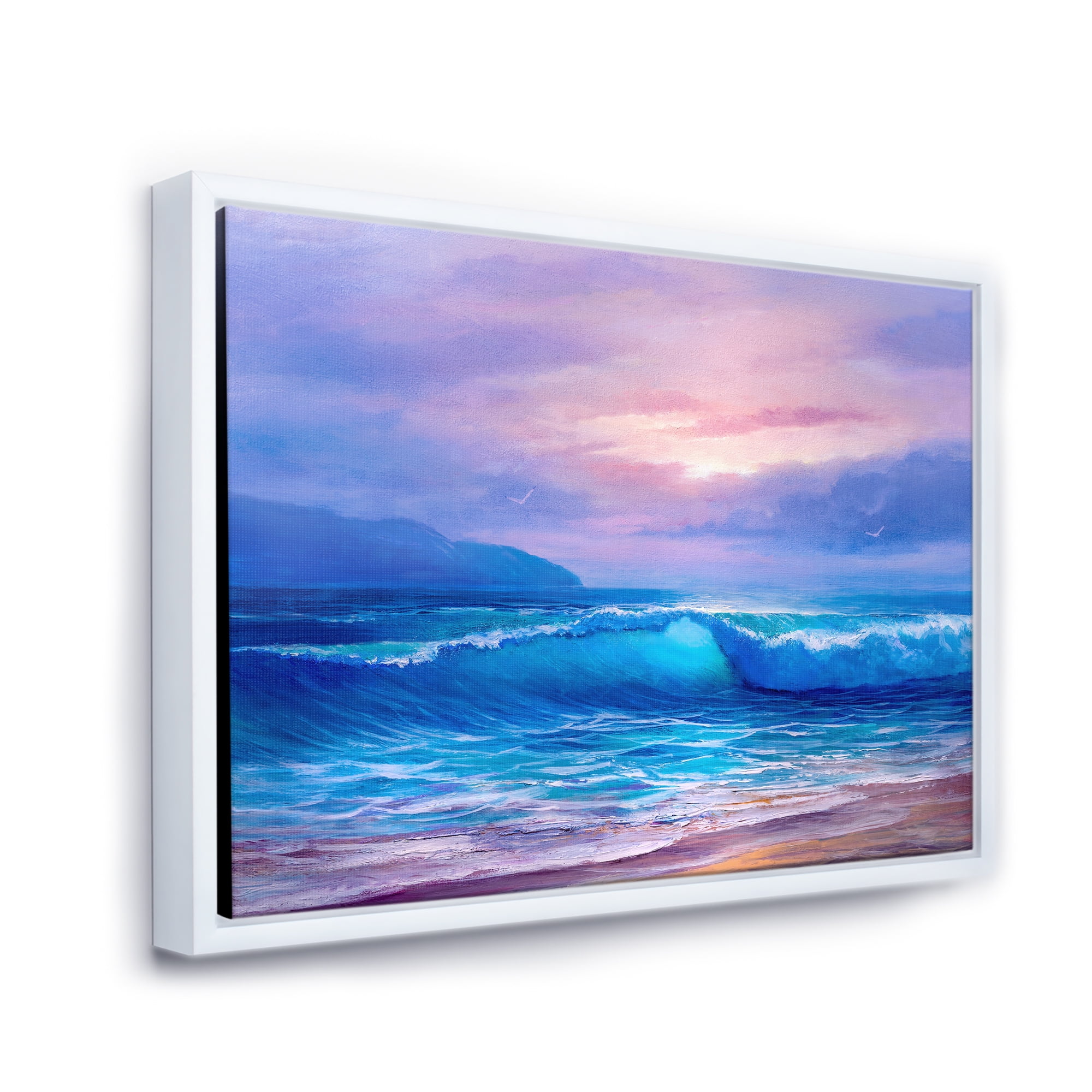 Designart 'The Sea By The Beach With Golden Sunset' Nautical & Coastal Framed Canvas Wall Art Print