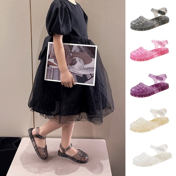 LRen Kids Girl Jelly Sandals for Summer Closed Toe Beach Dress Shoes Boys Girls Lightweight Flat Sandals