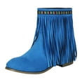 thumbnail image 4 of Boho Ethnic Cowboy Boots for Women Bohemian Long Fringe Suede Pointed Toe Wide Mid Calf Cowgirl Dress Booties Blue Size 9.5, 4 of 5