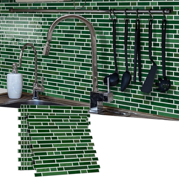 6 Pcs Self Adhesive Green Tiles Stickers 3D Wall Decals 12" x 12" Mosaic Marbling Waterproof Peel and Stick Kitchen Backsplash Wallpaper
