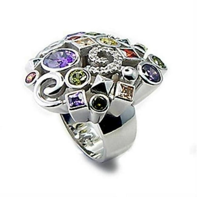 Rhodium Brass Ring with AAA Grade CZ, Multi Color - Size 8