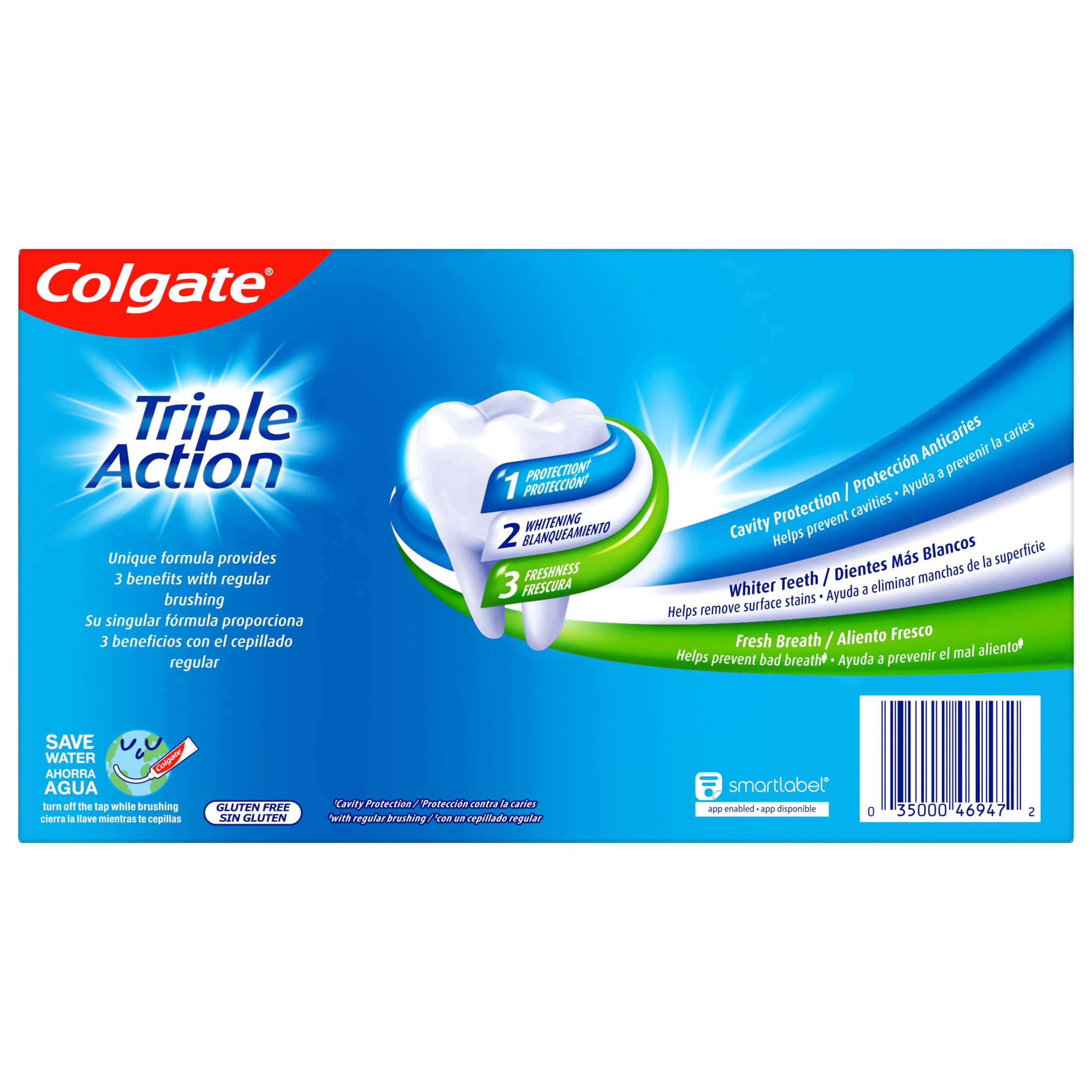 Colgate Triple Action Pasta de Dientes Menta Original, 6 oz, Paquete de 3 Colgate Triple Action Pasta de Dientes Menta Original, 6 oz, Paquete de 3