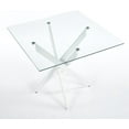 thumbnail image 6 of 36'' Square Glass Dining Table for 2-4, X-Shape White Metal Legs, Glass Tea Table Square Kitchen Table for Small Space, 6 of 16