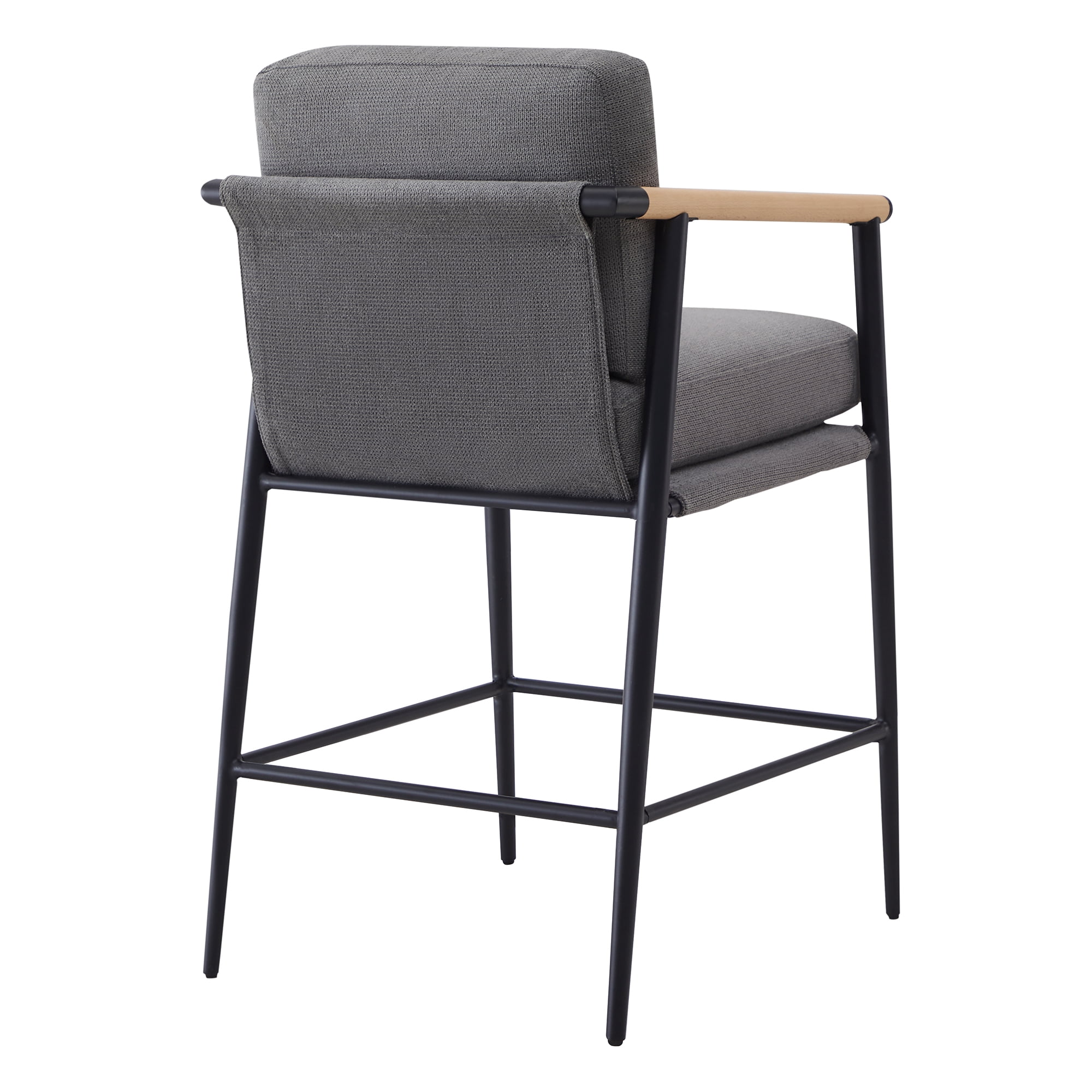 CHITA Modern Counter Stools Set of 2, Upholstered Bar Stools with Metal Frame and Wooden Armrests, Fabric in Gray