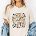 thumbnail image 2 of Women's White Short Sleeve T-Shirt Featuring Colorful Birds and Whimsical Floral Tree Graphic – Soft Cotton Casual Tee for Nature and Animal Lovers, 2 of 7