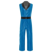Aislor Men Retro 70's 80s Disco Costume Shiny Metallic Plaid Print Jumpsuits Sleeveless Bodysuit Blue XL
