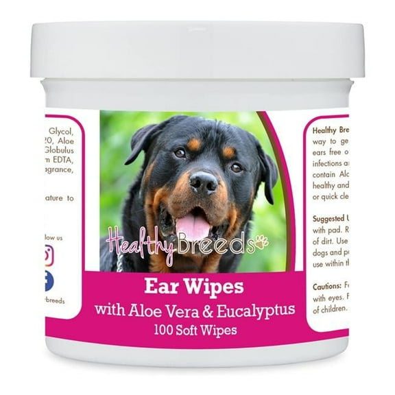 Healthy Breeds 192959824568 Rottweiler Ear Cleaning Wipes with Aloe & Eucalyptus for Dogs - 100 Count