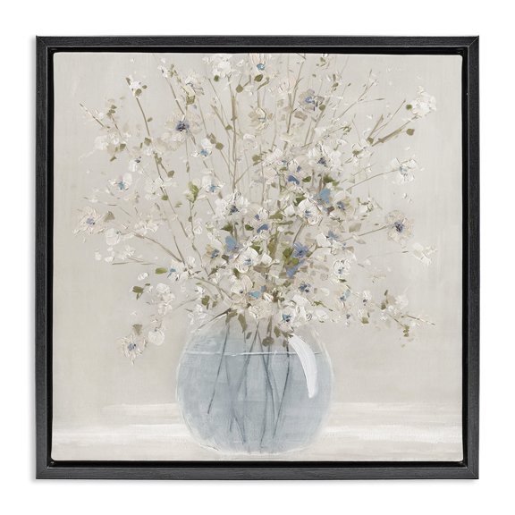 Stupell Industries Farmhouse Subtle Glass Vase Bouquet Black Floating Frame Canvas Art, 18 x 18, by Carol Robinson
