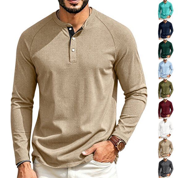Men's Waffle T-Shirts Short Sleeve Casual Stylish Button Henley Shirt Summer Slim Fit Basic Pullover Tee Shirts,L