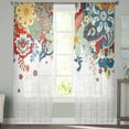 thumbnail image 2 of Bohemian Floral Semi Sheer Curtains 108 Inch Length 2 Panels Set, Retro Abstract Flowers Boho Ethnic Sheer Kitchen Curtain Privacy Voile Window Curtain for Living Room Bedroom Rod Pocket Drapes, 2 of 7