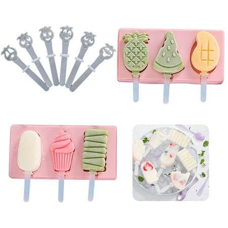 

JUNWELL 2 Sets Silicone Ice Cream Mold In Home Shape Of Pineapple Watermelon BPA Free Pink & Blue Popsicle Tools With Sticks Lovely Diy Ice-Lolly Maker Mould For Crafts