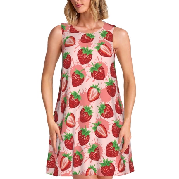 Balery Cute Strawberry Vestidos de verano para mujer con estampado: vestido holgado sin mangas, vestido playero informal y cómodo para días calurosos.